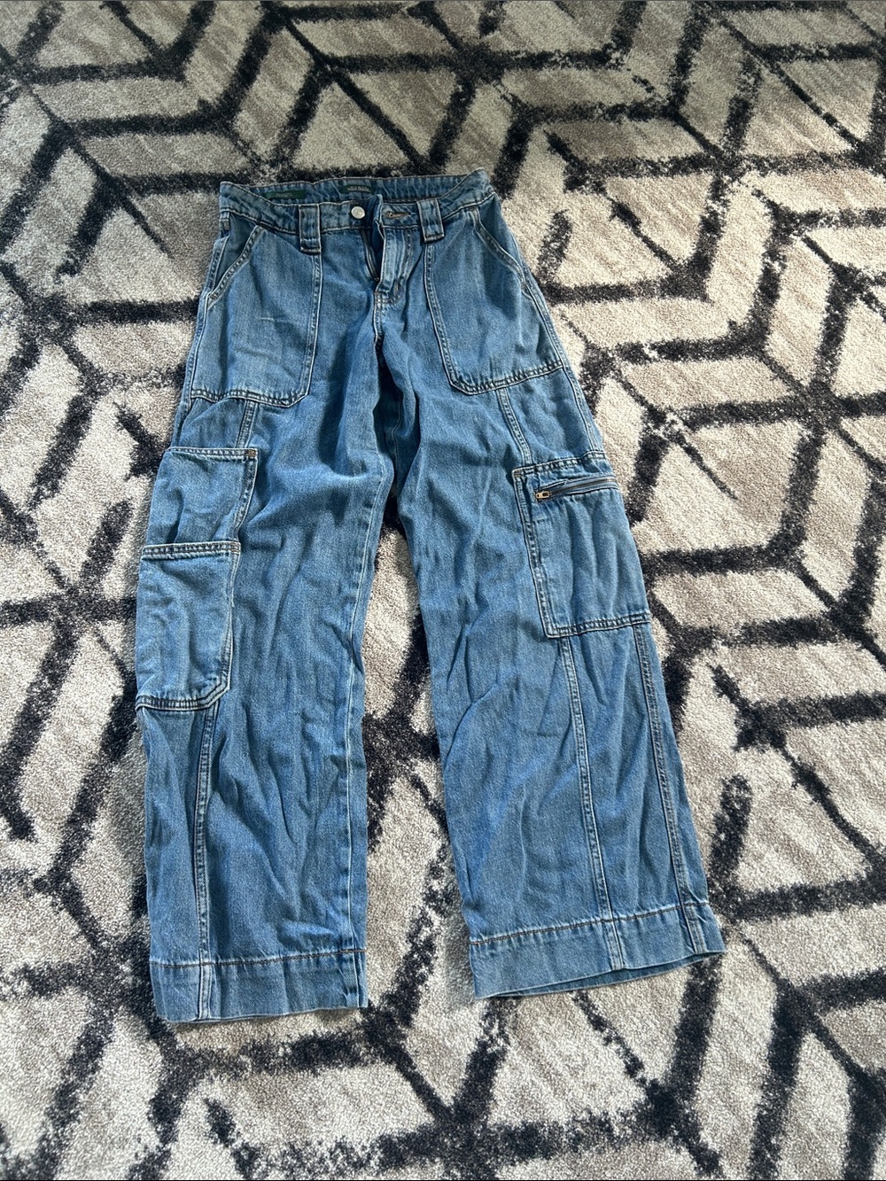 Blue Denim Cargo Pants - Relaxed Fit